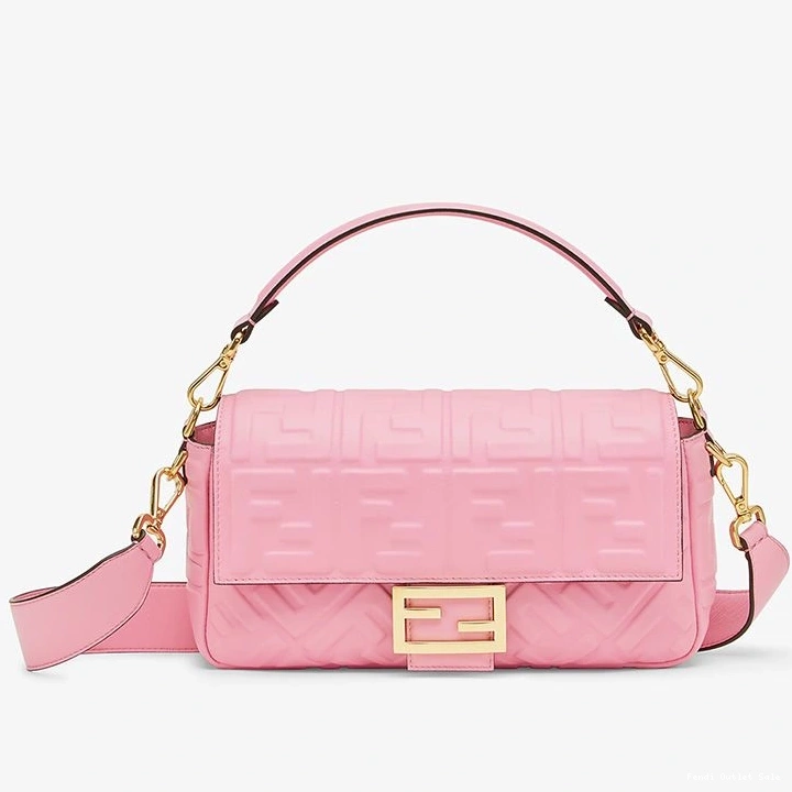 Affordable Bag Pink FF Baguette Medium Leather Motif Fendi In Nappa 0801